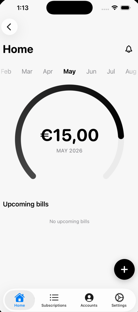 Subcycle mobile app — Home screen